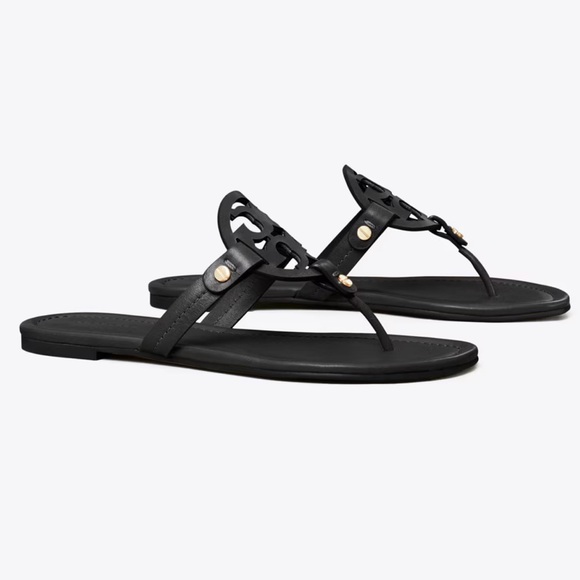 Tory Burch Miller Sandal Leather Black Classic Size 6 1/2 - Picture 1 of 7